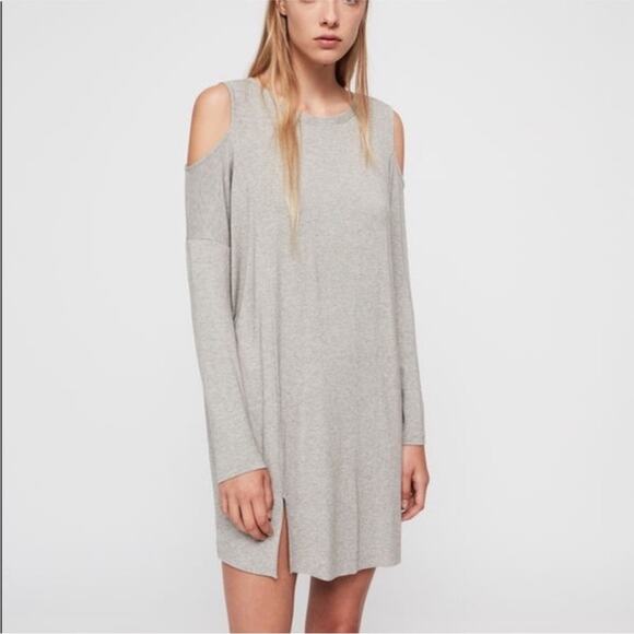 All Saints Esther gray cold shoulder slit hem knit tunic dress size Small - Picture 1 of 14